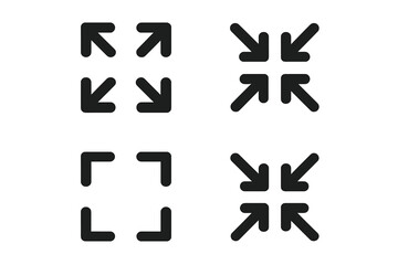 Obraz premium Full screen and exit full screen vector icon set. Maximize, minimize, expand, collapse arrow buttons for web design, UI, UX, and mobile app interface. Scalable symbol.