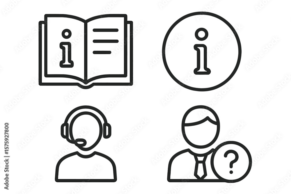 Poster information icon set in thin line style. help desk and customer support symbols for web and mobile a