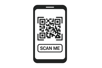 QR Code Scan Mobile Icon. Smartphone with QR Code and Scan Me Button. Digital Payment, Barcode, Quick Response Code, Contactless Transaction, Mobile App Template, Discount Voucher, Touchless Checkout