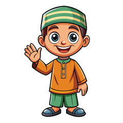 Fototapeta premium Cartoon boy in traditional clothing, waving