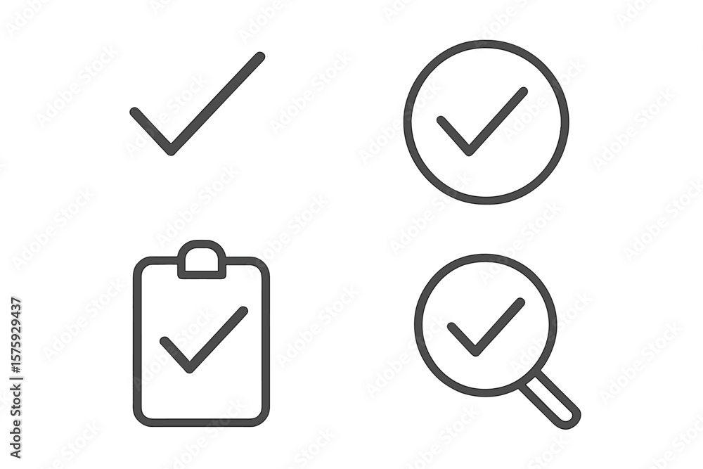Poster check mark vector icon set in thin line style. approve, success, and validation symbols for web and 