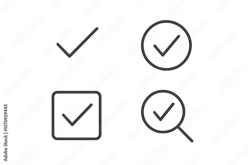 Poster check mark line icon set. tick symbol collection. approve, accepted, correct signs. quality check, i