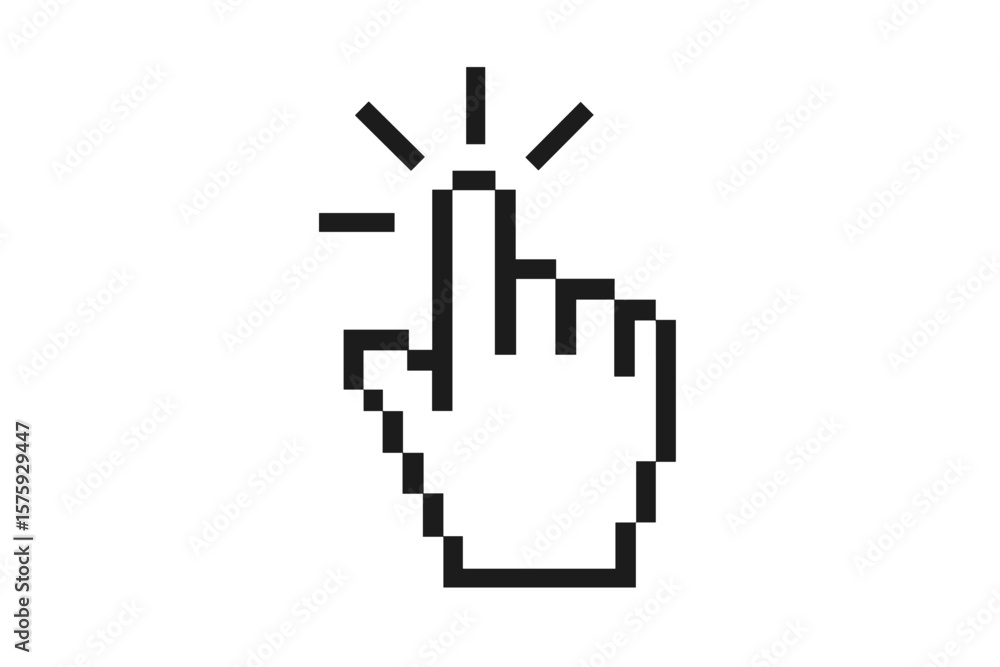 Poster pixel hand cursor clicking. computer mouse pointer icon. click symbol for web interface. finger pres