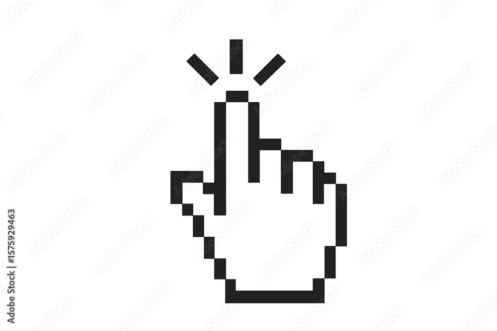 Fototapete hand cursor pointer icon in pixel style. clicking finger. computer mouse click symbol. press or sele