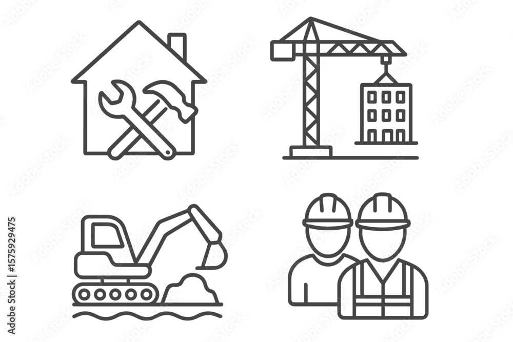 Aufkleber construction and building icon set in thin line style. vector symbols for web and mobile app. home r