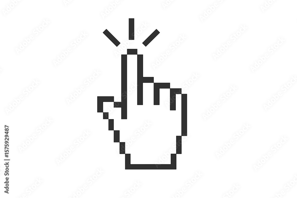Poster hand pointer cursor icon in pixel art style. computer mouse click symbol for website button, app or 