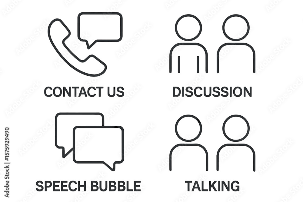 Poster communication line icon set. contact us, discussion, speech bubble, talking signs. vector symbols fo