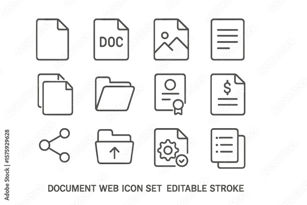 Fototapete document web icon set. file and folder linear icons. thin line style for website ui. includes invoic