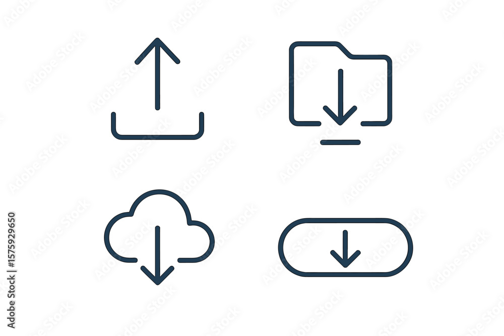 Poster upload and download web icons set. modern thin line style collection with cloud storage, folder, arr
