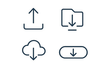 Upload and download web icons set. Modern thin line style collection with cloud storage, folder, arrow, and button symbols for UI and UX design and data transfer concepts.