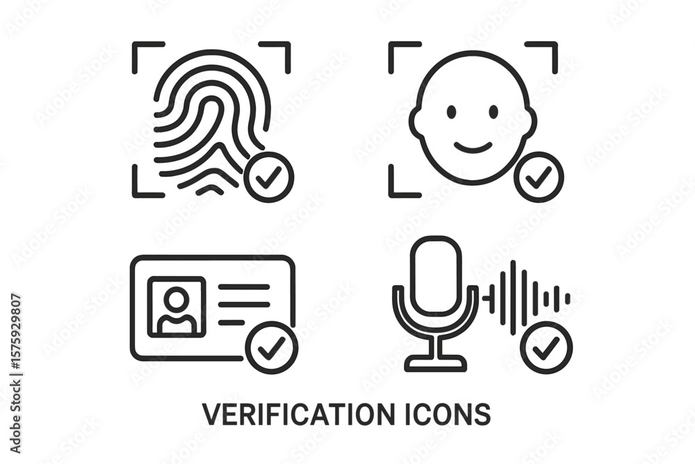 Poster biometric authentication and identity verification vector line icon set. user security access for we