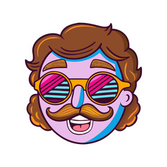 Retro cartoon groovy 80s face set of vector