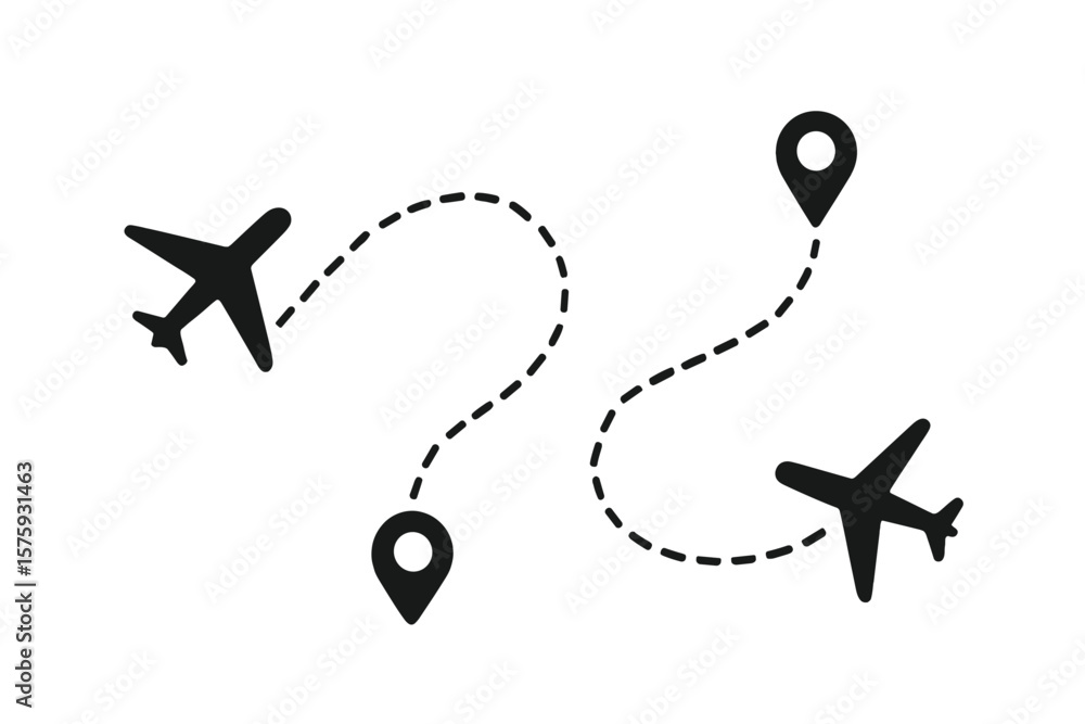 Aufkleber airplane flight route with start and end destination points. aircraft tracking on map with location 