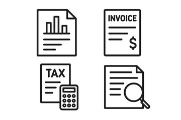 Business finance management thin line icons. Accounting, audit, tax return, invoice, budget report. Editable vector pictogram symbol set for UI UX web and mobile app design.
