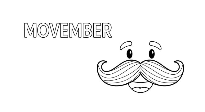 Movember text and cartoon mustache face isolated on transparent background promoting men s health awareness and prostate cancer support