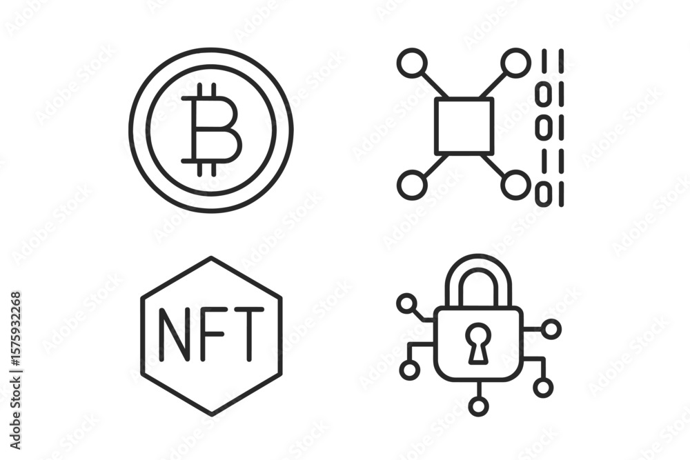 Poster cryptocurrency web icons in line style. crypto technology and blockchain symbols for web and mobile 