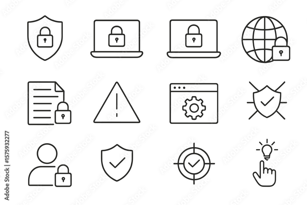 Poster cyber security icon set. internet data protection and network privacy concept. thin line icons with 