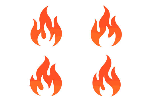 Fire flame icon vector set. Collection of simple flat bonfire silhouettes. Red hot heat logo symbol. Campfire danger sign illustration. Burning blaze graphic element design.