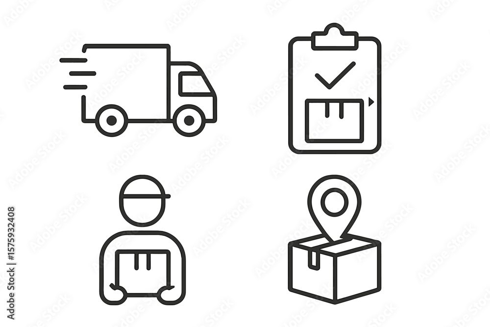Poster delivery and logistic icon set. shipping service icons for web and mobile app. fast delivery truck, 