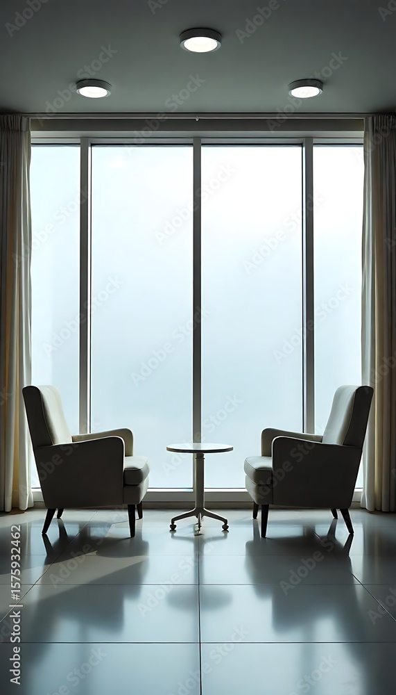 Poster generative ai minimalist seating area large window contemplation spot