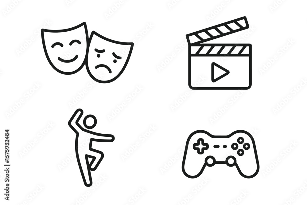 Poster entertainment and lifestyle vector icon set. collection of 4 web icons in thin line style for websit