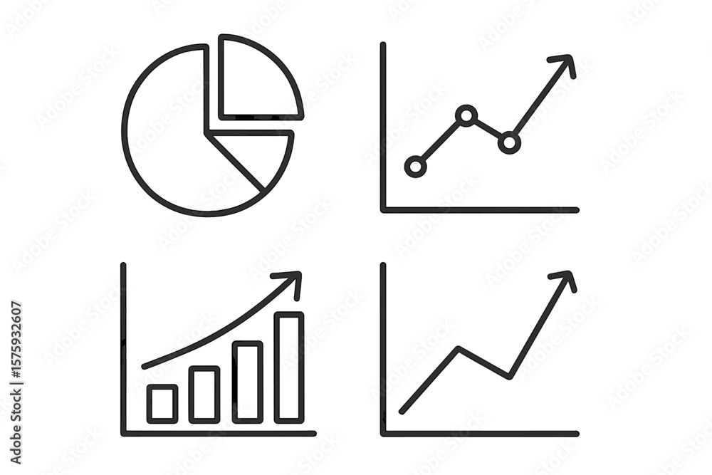 Poster set of 4 data analysis line icons. graph, chart, and diagram symbols for web and mobile app. busines