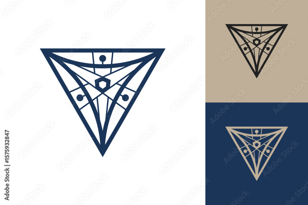Fototapete Geometric triangle logo icon. Triangle concept vector design with minimalistic linear style