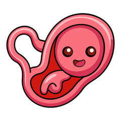 Fototapeta premium Cute cartoon fetus in womb pregnancy baby