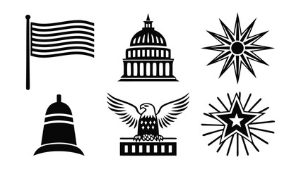 American symbols black silhouettes collection american flag