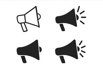 Megaphone Loudspeaker Icon Set. Announcement, Promotion, Marketing, Advertising, Alert, Communication, Notification, Public Address, Sound, Speaker, Vector Symbol Collection
