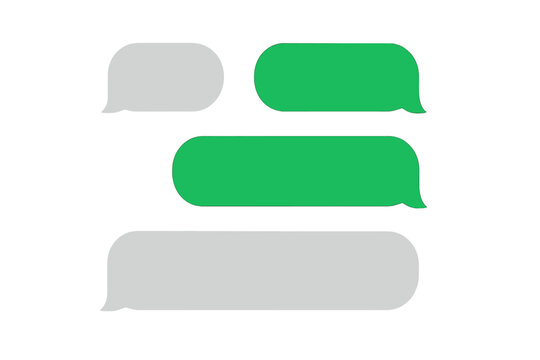 Chat Message Bubbles Vector Illustration. Smartphone Text Conversation. Messenger Speech Bubbles Template. Blank Green and Gray SMS Icons. Modern Communication UI Design. Transparent Background.