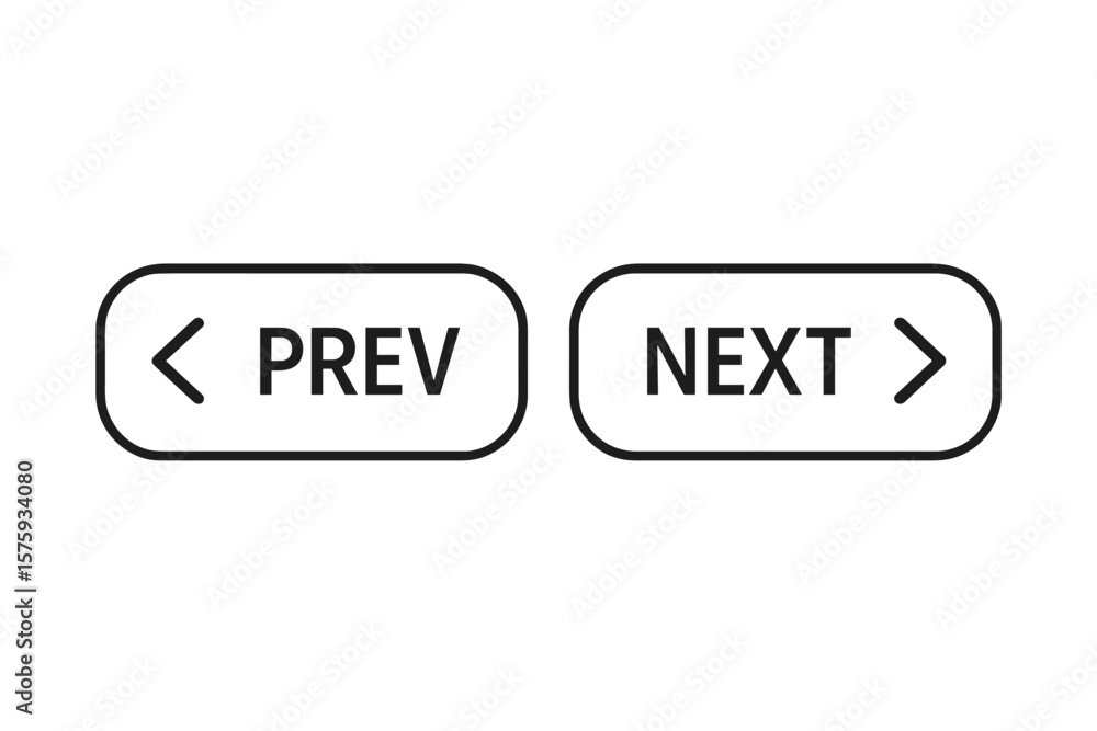 Fototapete Previous and Next Navigation Buttons Vector. Prev Next Web Page UI Elements. Arrow Buttons for Website, User Interface, Pagination, Slider, App Navigation, Minimal Outline Design