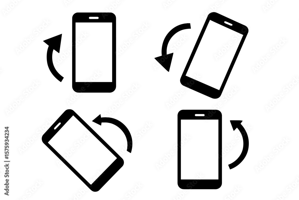 Poster smartphone rotation icon set. mobile device orientation change symbols. rotate phone vector illustra