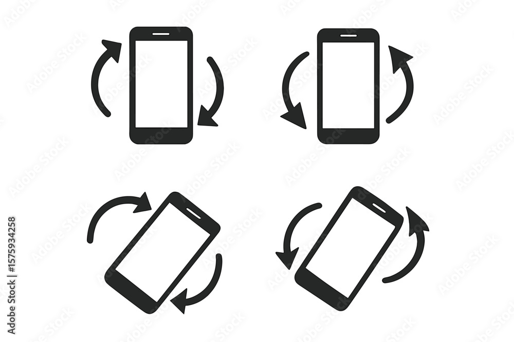Poster smartphone rotation icon set. mobile device orientation change symbols. rotate phone vector icons co