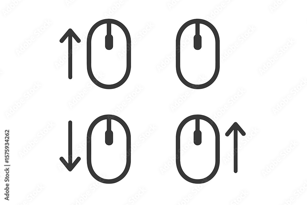 Poster mouse scroll up and down icons set. computer mouse with arrow symbols. scrolling gesture vector illu