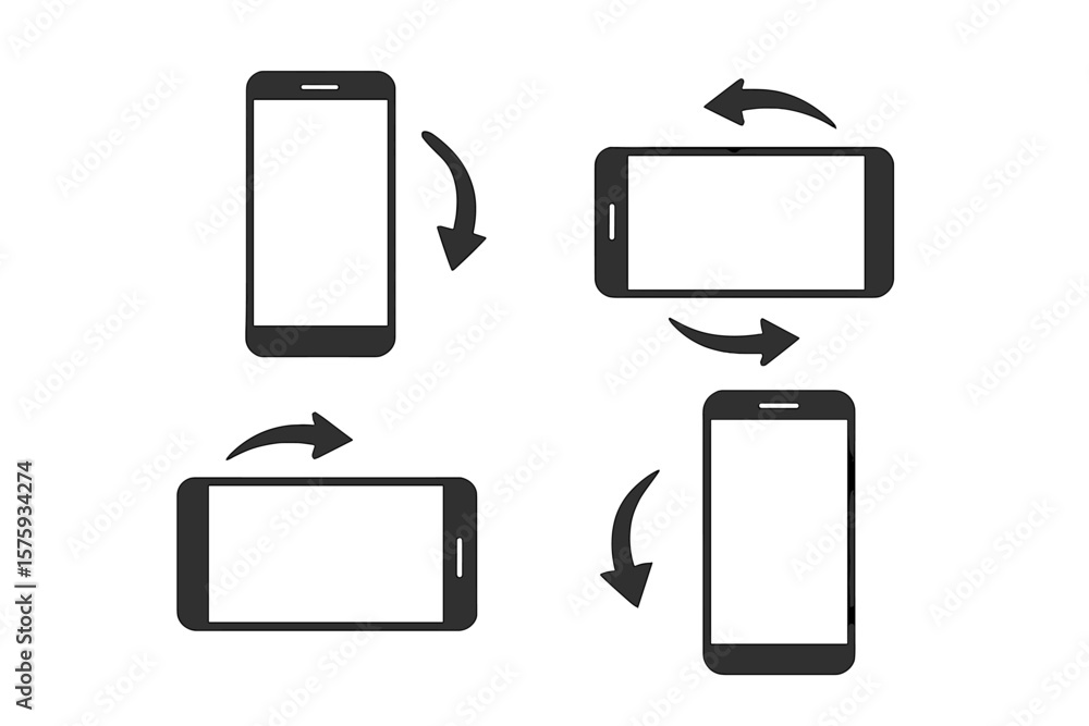 Poster smartphone rotation icon set. device orientation change. rotate phone symbol. mobile screen rotation
