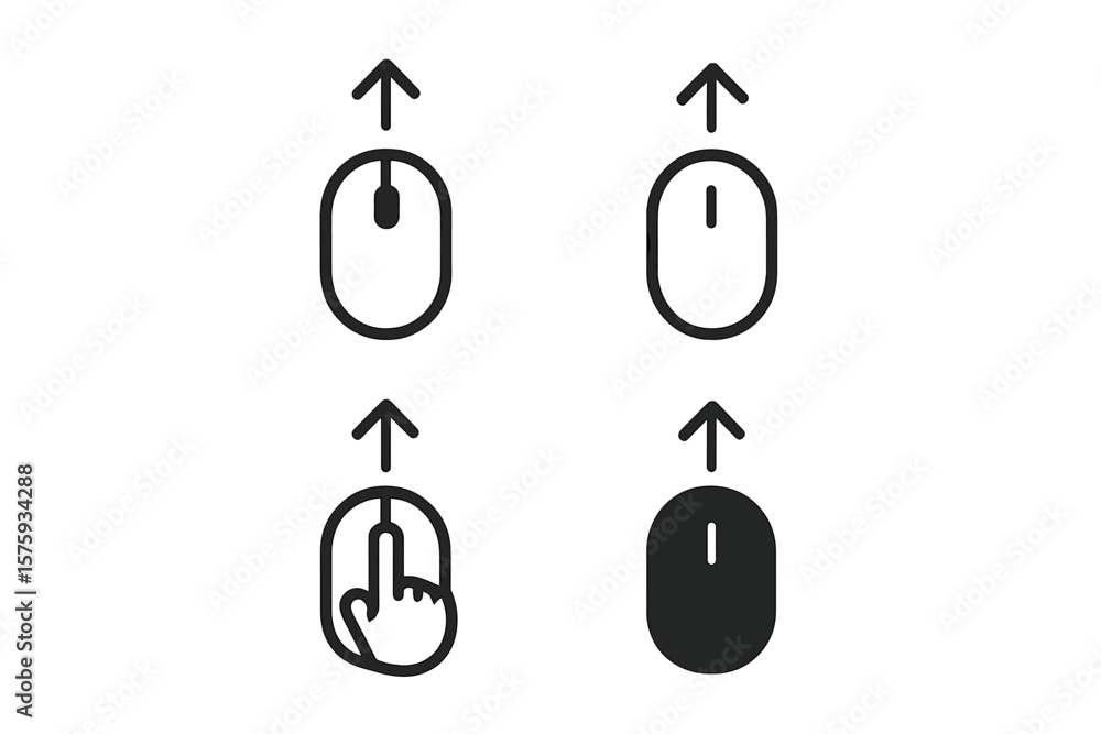 Fototapete Mouse Scroll Up Gesture Icons Set. Computer Mouse with Up Arrow. Scrolling Symbol for Website, Web Design, User Interface, Mobile App, Navigation, Vector Illustration