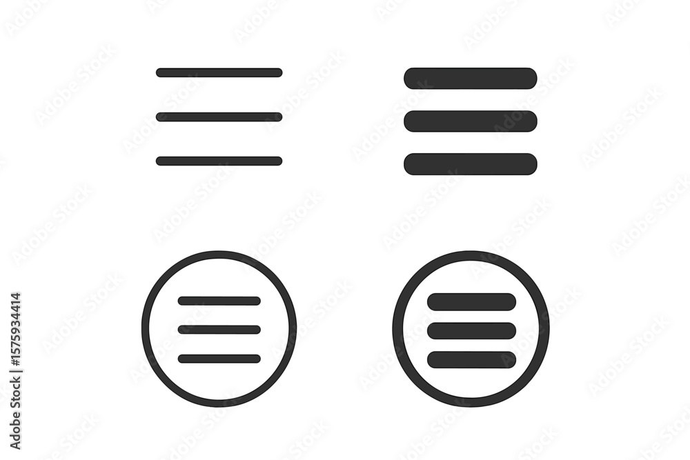 Aufkleber minimalist hamburger menu icon set. four variations. flat design. thin and bold line styles. circula