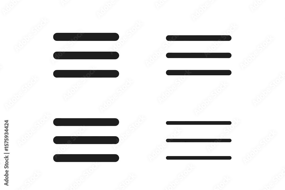 Poster hamburger menu icon set. 4 modern rounded line icons for mobile apps, web navigation, ui design. min