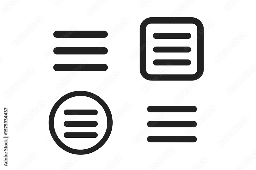 Poster hamburger menu icon set. 4 modern flat ui navigation symbols. minimalist app and web menu icons. rou