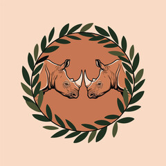 Fototapeta premium Flat vector rhino art for World Rhino Day, showcasing rhino silhouettes, mother and calf scenes, and nature-inspired motifs perfect for conservation awareness and educational use.