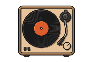 Retro Vinyl Record Player Turntable. Vintage Music Player Front View. Classic Audio Equipment. Black Vinyl Disc. Analog Sound System. Music Listening. Home Entertainment. Vector Illustration.