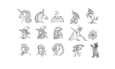 Fantasy creature line icons