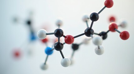 Caffeine (theine) molecule made by molecular model on white background. Coffee and tea chemical formula with colored atoms and bonds