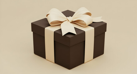 Elegant Brown Gift Box with Beige Ribbon Perfect for Holidays Birthdays Anniversaries and Special Occasions
