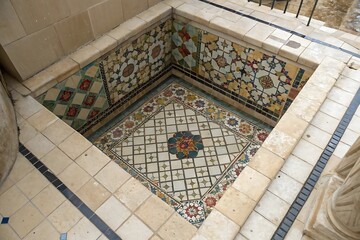 Intricate Colorful Mosaic Tilework in a Sunken Square, High-Angle View