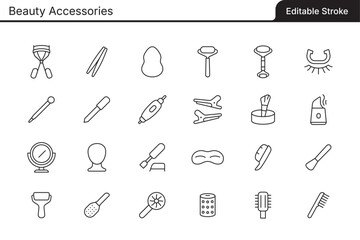 Editable vector line icons for Beauty Accessories concepts. Fully customizable vector strokes included