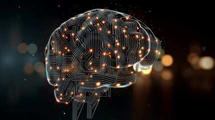 Brain circuit network with glowing nodes - Powered by Adobe