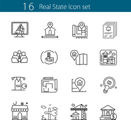Real Estate Icons Set – Property, Building, Home, Rent & Sale Line Icons Pack