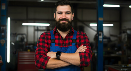 Confident Auto Mechanic Portrait in His Workshop Hard Working Professional Expertise Repair Service Automotive